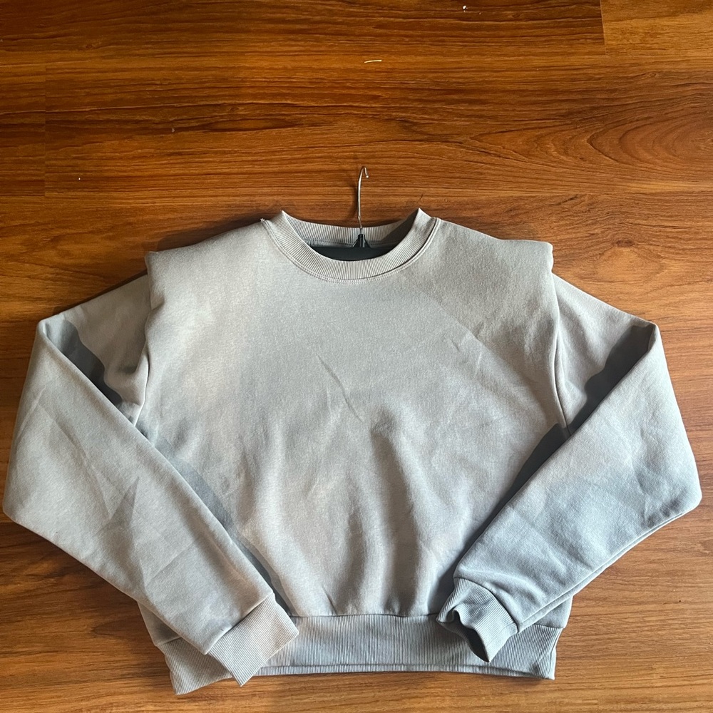 Grey Pullover Sweatshirt with Padded Shoulders